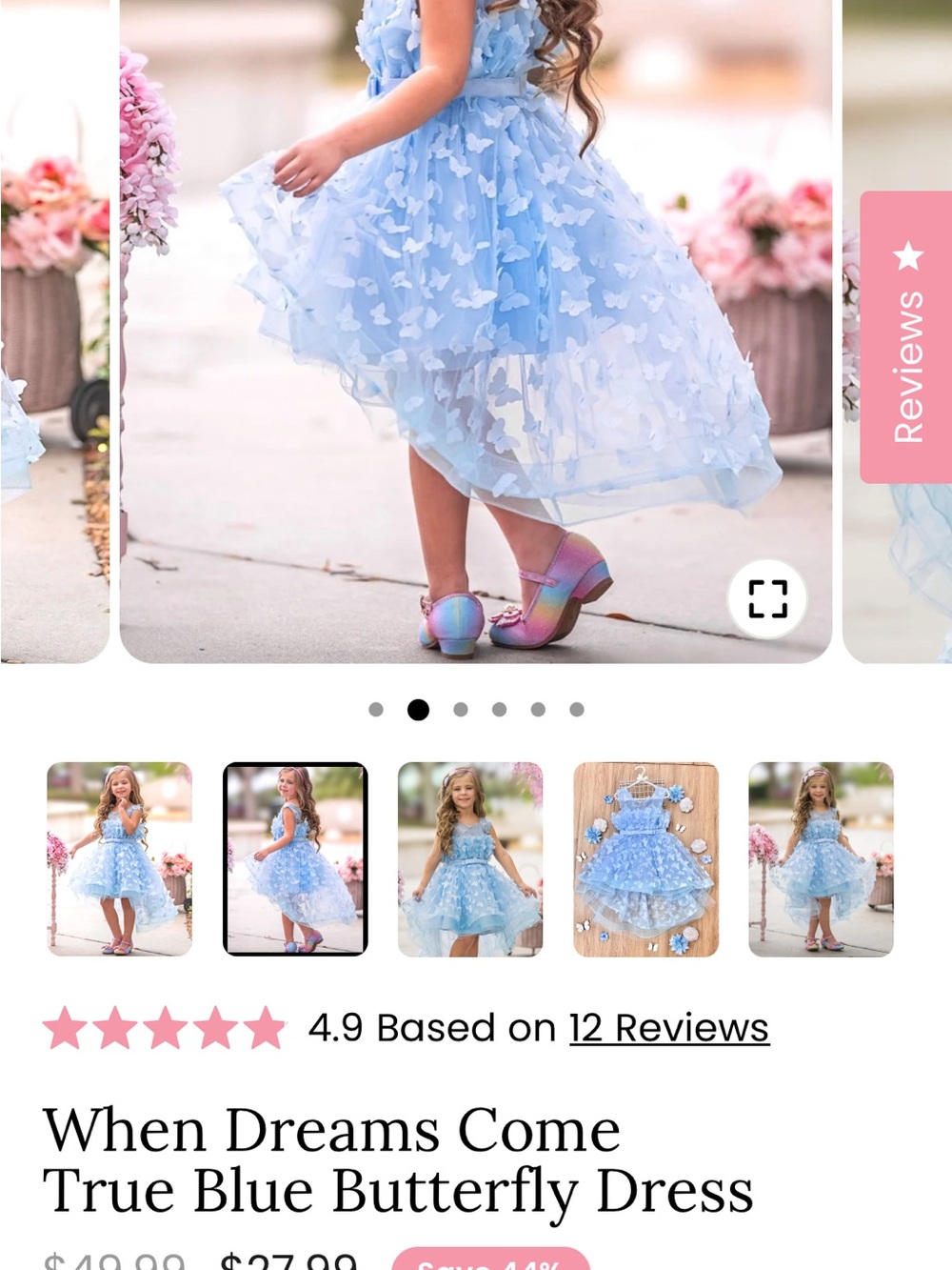 Toddler/Child Dusty Blue Butterfly Tulle Party Dress
